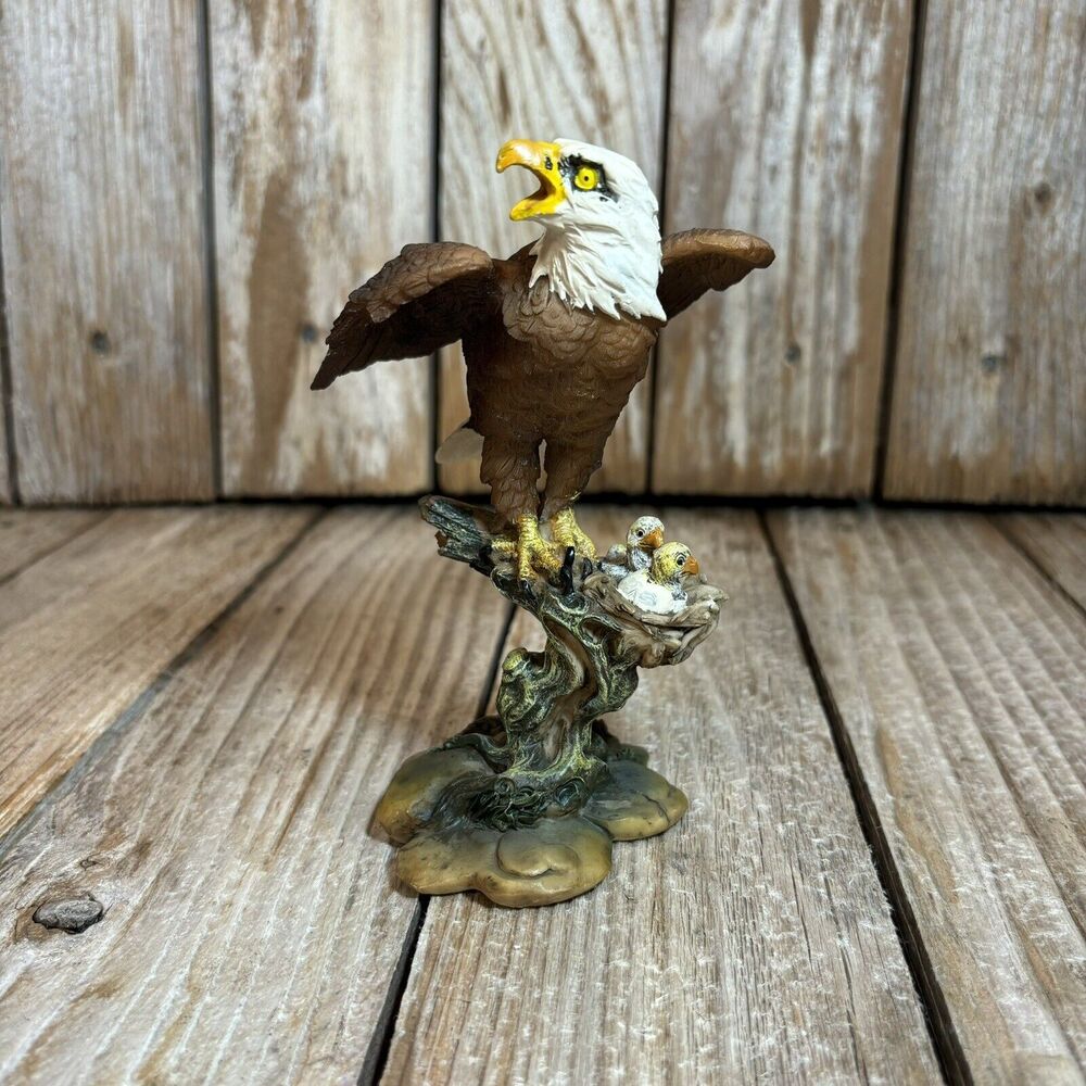 American Bald Eagle Mama with Babies in Nest Figurine Statue Ceramic Vintage